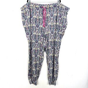 Sleep by Cacique Soft Knit Jogger PJ Pants Blue Yellow Pink Print 34/36 6X